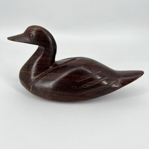 Carved Wood Duck Figure Solid Heavy Vintage